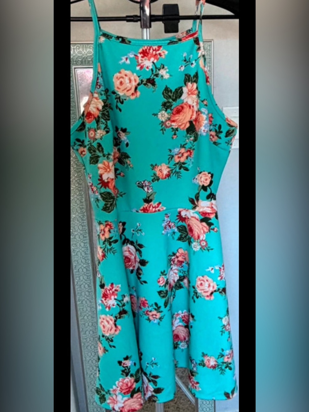 No Boundaries Turquoise Floral Sleeveless Fit-and-Flare Dress